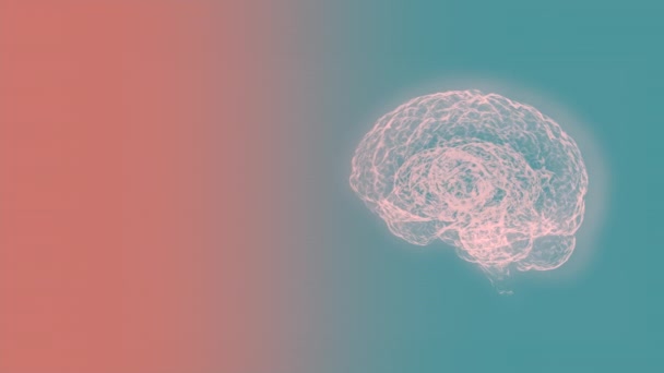 Számítógépes orvosi tomográfia Mri szkennelés emberi agy felett fény zöld-rózsaszín háttér. — Stock videók