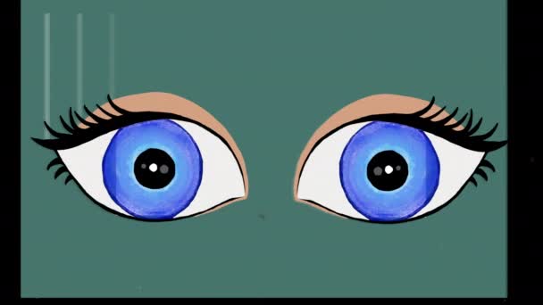 Menschen isolieren Konzept. Animierte Augen im Cartoon-Stil blinken in mehreren Fenstern des Gebäudes isoliert in Quarantäne-Bereich. — Stockvideo