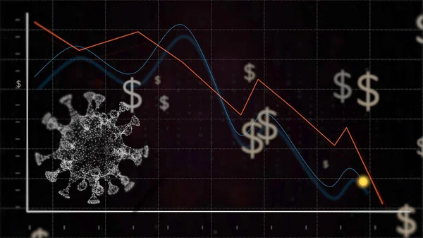 Virus affectant la monnaie. Les fluctuations du dollar dans l'espace du virus se propagent rapidement dans le monde entier . — Photo