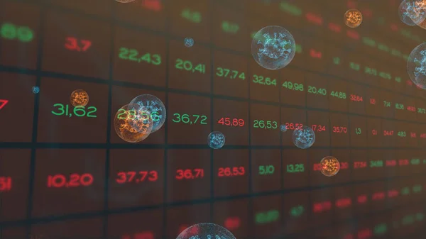 Global stock market indicators chaoticly over dark gridded background. — Stock Photo, Image