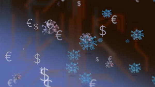 Virus van invloed op valuta. Dollar, Euro en Yen schommelingen in de ruimte van het virus snel verspreid over de hele wereld. — Stockfoto