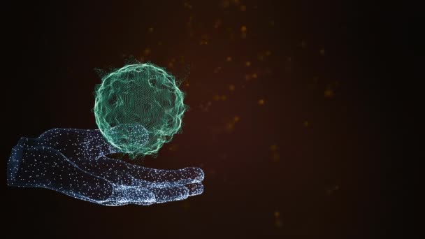 Abstrakter Hintergrund mit Animation eines gefährlichen Virus in abstrakten menschlichen Händen. — Stockvideo