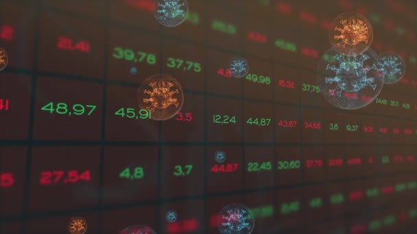 Indicadores globales del mercado de valores que cambian caóticamente en un contexto de cuadrícula oscura . — Vídeos de Stock