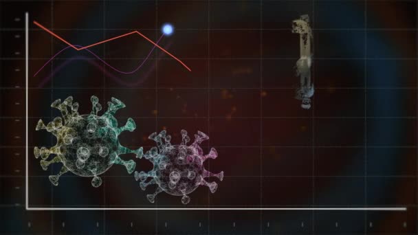 Digitalt genererat kollapsat dollartecken mot futuristisk skärm som visar virusspridningsdiagram. — Stockvideo