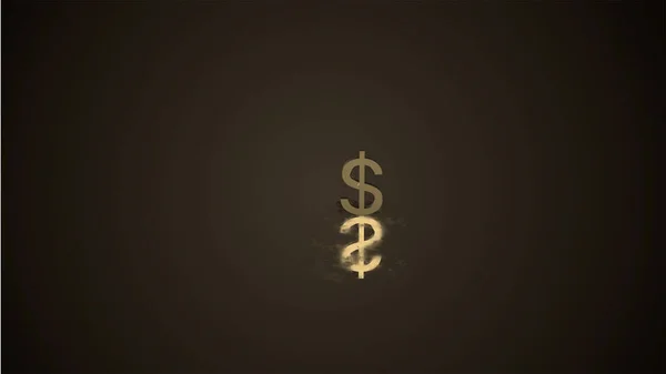 Golden dollar icon and its reflection over dark background. — Stock Photo, Image