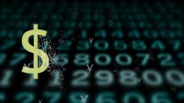Dünya ana para birimleri yer değiştiren sayılarla bulanık arkaplan üzerine düşüyor.