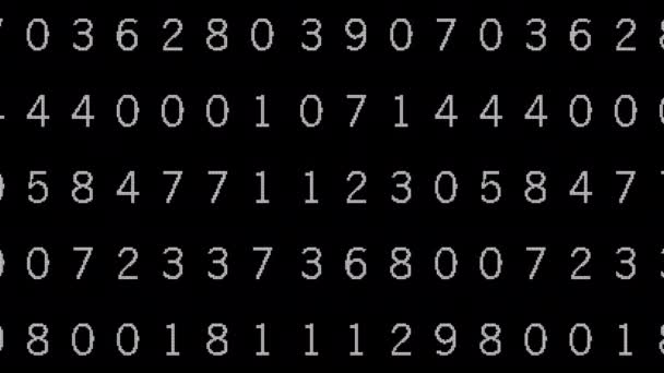 Recherche par balayage mathématique high-tech avec écran plein de nombres verts changeant sur noir . — Video