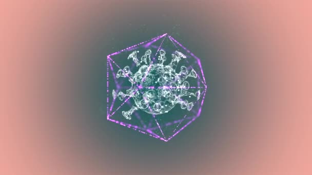 ウイルスから身を守る方法。ライトピンクの背景に六角形の枠内に閉じ込められたウイルス細胞を照らす. — ストック動画