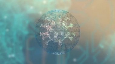 Nebula arkaplanı üzerinde alfa kanalı olan yarı saydam küre içinde virüs oluşuyor.