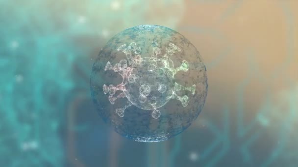 Virus forming inside translucent sphere with alpha channel over nebula background. — Stock Video