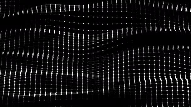 Белые абстрактные решетчатые волны динамически движутся на черном фоне . — стоковое видео