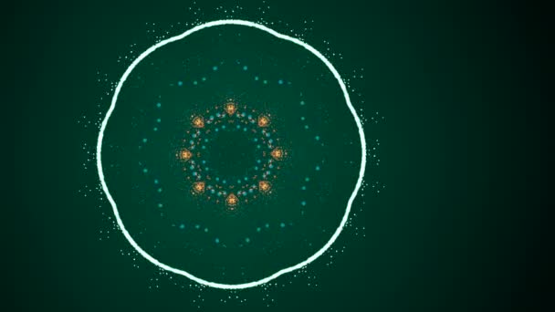 Glänsande gnistrar skapar en central cirkel med glittrande partiklar inuti som kan användas som en fin abstrakt bakgrund för presentation eller prestanda. — Stockvideo