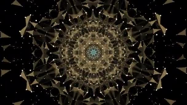 多角形のパターン構築の素晴らしいベージュの星雲を通してズーム. — ストック動画