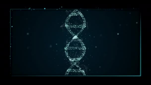 Elektronenmicroscoop weergave van DNA binnen een abstract hud scherm dat hightech data gebruikt om de toestand van het lichaam te monitoren. — Stockvideo