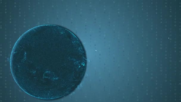 회전하는 행성을 둘러싼 과학 기술 데이터 의 3D 렌더링. — 비디오