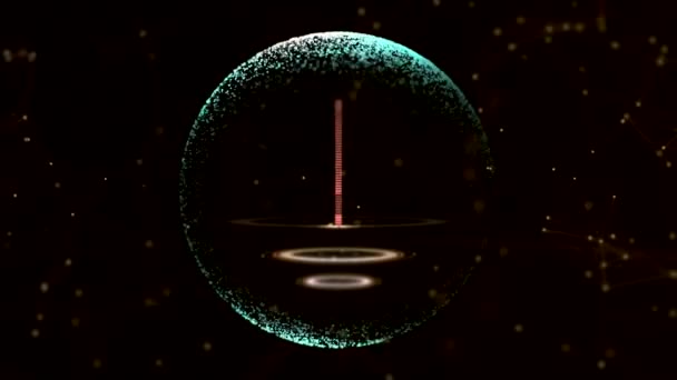 3D Відтворення знака долара, що плаває над платформою стилю тунг всередині сфери в космосі . — стокове відео