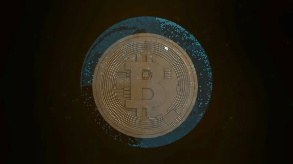 3D Bitcoin renderelése az űrben lebegő gömbben. — Stock Fotó