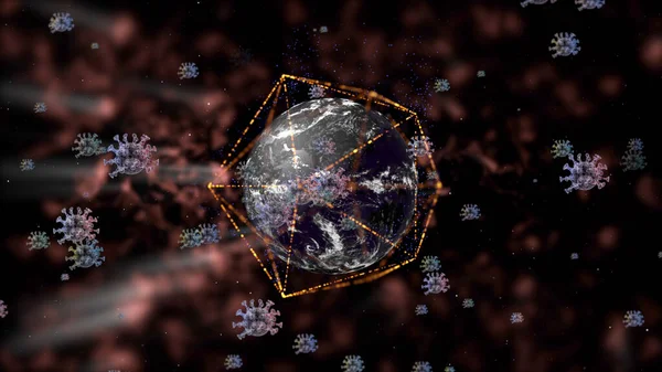 3d rendu de virus mortels attaquant la planète sur fond sombre . — Photo