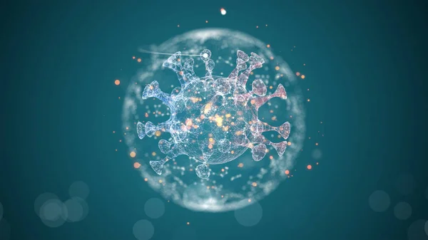3d renderização de vírus formando dentro da esfera translúcida com canal alfa sobre fundo nebuloso . — Fotografia de Stock