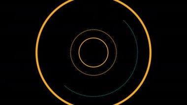 Gelecekçi dairesel HUD kavramsal animasyon. Video girişi, bilim kurgu ve yüksek teknoloji şekilleri tasarımı için arkaplan.