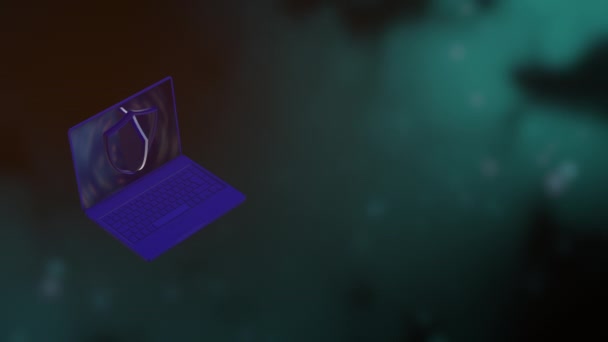 Koncepcja ochrony izometrycznej. 3d renderowanie ekranu cyfrowego wewnątrz laptopa, który chroni dane osobowe przed cyberprzestępczością. — Wideo stockowe