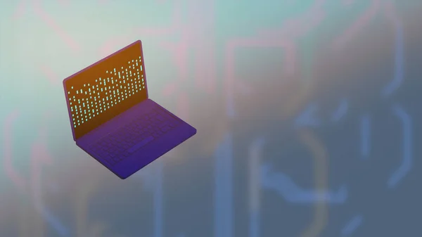 Experiencia en tecnología isométrica. 3d renderizar portátil con filas de código sobre fondo azul claro . —  Fotos de Stock
