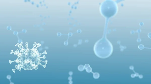 3D antikor üretimi mavi arkaplan üzerinde patojen virüsünü tanımlar ve nötralize eder.