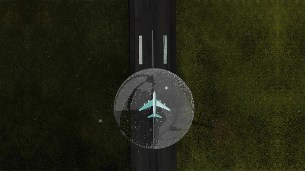 Das Flugzeug fliegt auf einer Flugbahn um den Planeten Erde. — Stockfoto