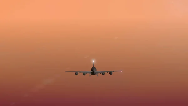 Silhouette d'avion à travers un magnifique paysage nuageux ensoleillé . — Photo