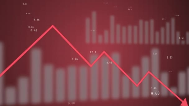 Snelle daling rode grafiek als symbool van de val van noteringen van de beurs. — Stockvideo