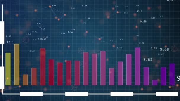 HUD grafico con aumento nd caduta giù candela barre diagramma su sfondo digitale blu . — Video Stock