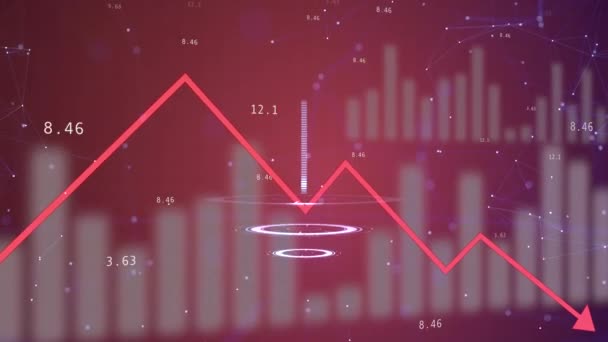 Az euróban denominált értékcsökkenést mutató elektromos tábla a piros vonalon lefelé halad. — Stock videók