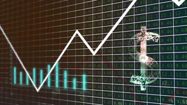 Icono del dólar estadounidense sobre el aumento de la moneda internacional y el fondo del gráfico de caída . — Vídeo de stock