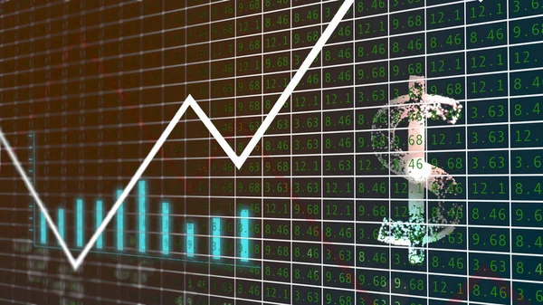 3d maken Amerikaanse dollar pictogram ten opzichte van de internationale valuta stijgen en daling grafiek achtergrond. — Stockfoto