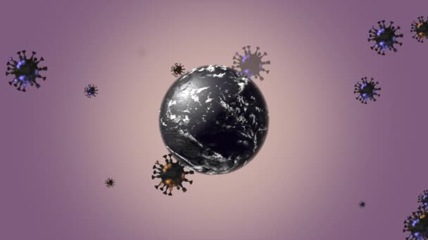 3D-Rendering-Planet schwebt über infektiösem Hintergrund voller Keime. — Stockvideo