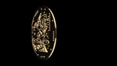 Siyah arkaplanda dönen altın bitcoin.