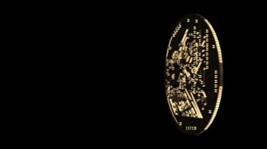 Siyah arkaplanda dönen altın bitcoin.