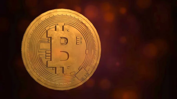 Shining goud Bitcoin op een donkerrode achtergrond. — Stockfoto