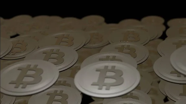 Stapel Bitcoins op de zwarte achtergrond. — Stockfoto