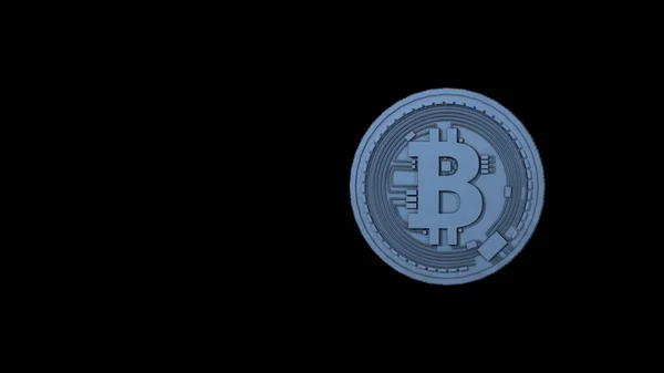 Egy ezüst bitcoin elülső oldala fekete alapon. — Stock Fotó