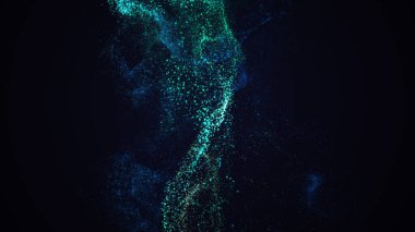 Siyah zemin üzerinde dağınık mavi parçacıklar ile kar yağışı etkisi.