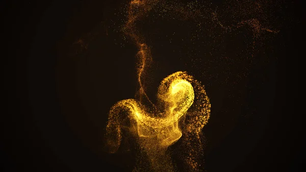 Λαμπερή ροή σωματιδίων σκόνης σπινθήρα λάμπει και σχηματίζοντας ένα μαγικό σχήμα στο αστραφτερό σκοτεινό φόντο — Φωτογραφία Αρχείου