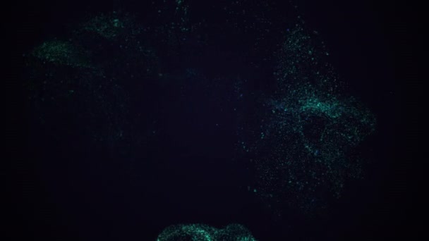 Mouvement de rotation des éclaboussures de poussière bleue sur le fond noir.