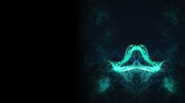 Siyah arkaplanda mavi ve yeşil tozlar var..