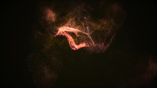 Spinning-Bewegung von rosa und gelben Spritzern auf dem dunklen Hintergrund. — Stockvideo