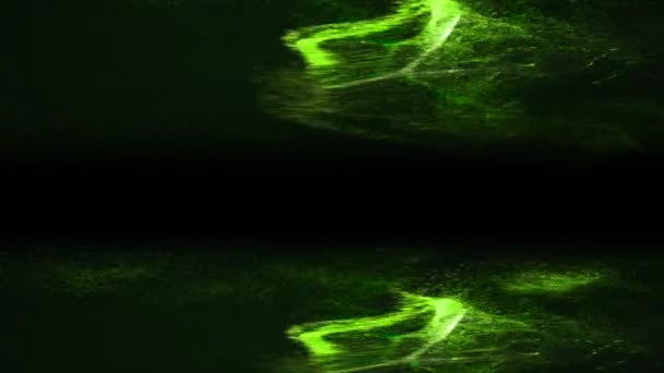Groene spatten bewegen op een horizontale manier op de donkere achtergrond. — Stockvideo