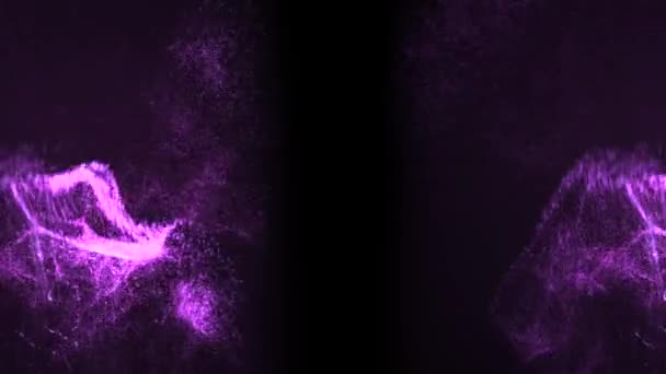 Salpicaduras púrpuras moviéndose caóticamente a ambos lados del fondo negro — Vídeos de Stock