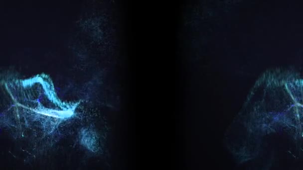 Mouvement de rotation des éclaboussures de poussière bleue sur le fond noir.