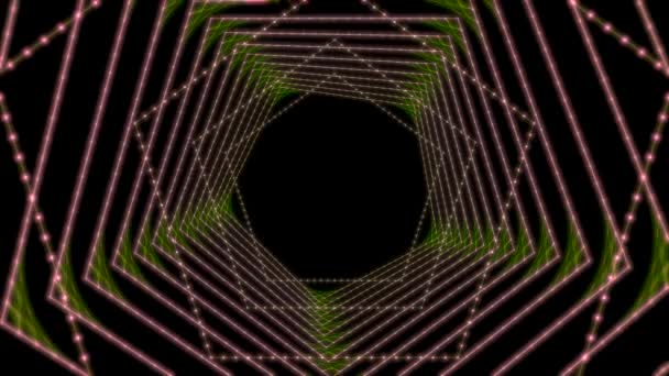 Pink trajectory forming a pentagon on the black background. — Stock Video