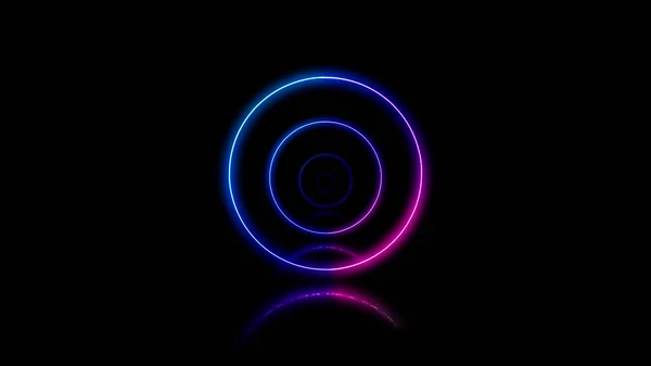 Several neon circles inside each other on the black background. — Stock Photo, Image